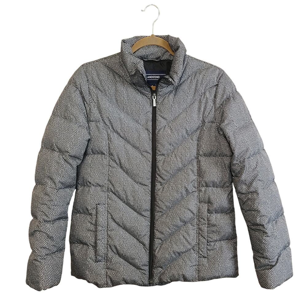 Lands‎ End Womens Cozy Max 600 Down Puffer Coat Small Quilted Herringbone Jacket